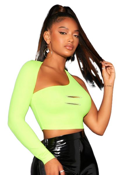 

sxy asymmetrical neck cut out front crop r6nj#, White