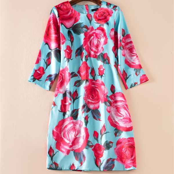 

casual dresses autumn style temperament elegant fashion women's printed round neck seven sleeve dress slim q1jd, Black;gray