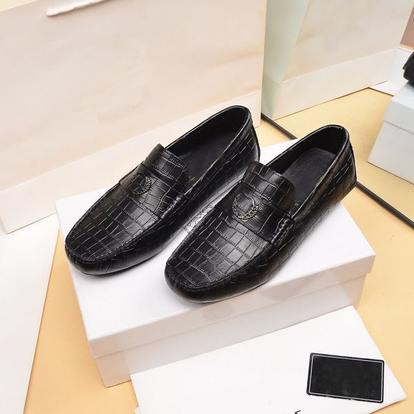 Markenname Herren-Loafer, Business-Kleiderschuhe, Party, Hochzeit, echtes Leder, Büro, niedriger Schnitt mit Logo, Größe 38–46