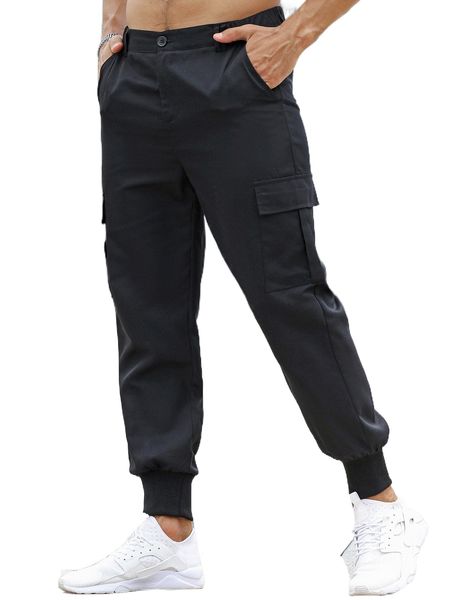 

men flap pocket side cargo pants g8vu#, Black