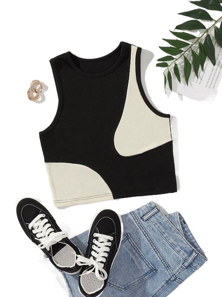 

plus color block tank j7xt#, Black