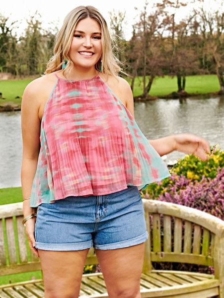 

plus tie dye plisse chiffon halter 44yp#, Black