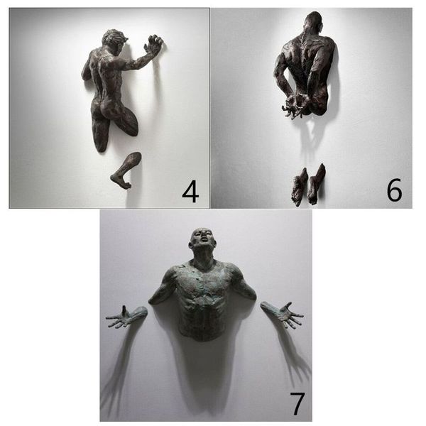 3D Através da Parede Figura Escultura Resina Galvanoplastia Imitação de Cobre Ornamento de Personagem Abstrato Estátua Sala de Estar Decoração de Casa 220523