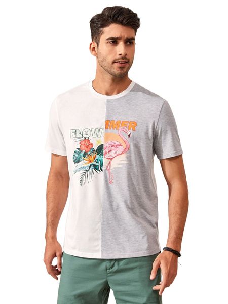 

men letter & flamingo print tee a8fc#, White;black
