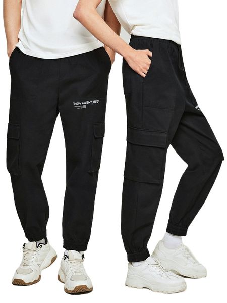 

1pc slogan graphic cargo pants c2za#, Black
