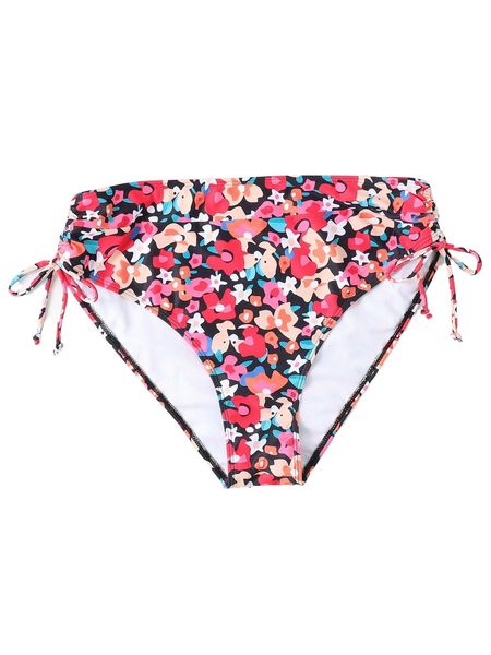 

plus floral print drawstring side high waist bikini bottom k0en#, Black