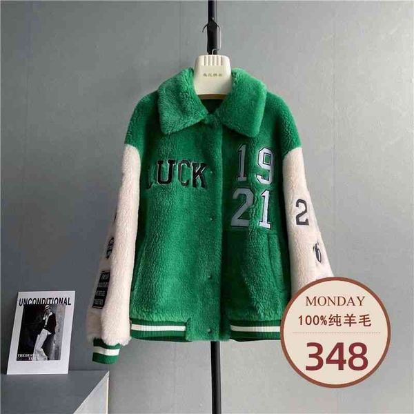 

winter 21 new all wool sheep shearing coat baseball suit lamb women's leisure young style, White;black