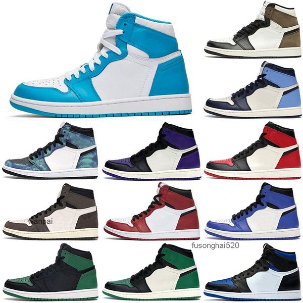 

2022 2021 original jumpman 1s basketball shoes 1 men's turbo green hyper royal unc dark mocha obsidian tie dye court purple bred toe ca