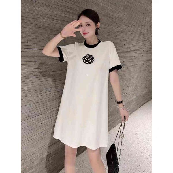 

casual dresses xiaoxiangfeng mountain camellia nail bead dress high-grade temperament round neck contrast color cool silk a-line skirt 2r45, Black;gray