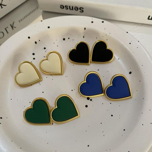 

stud french vintage metal matte colorful heart earrings 2022 trend for women winter simple fashion boucle d'oreille ear jewelry, Golden;silver