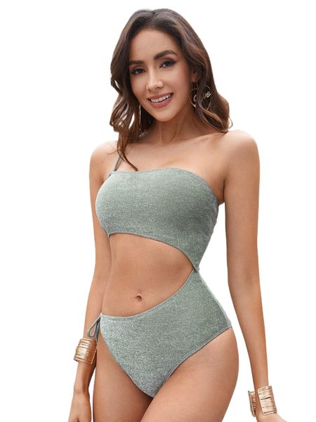 

cut-out one shoulder one piece swimsuit 86wo#, White;black