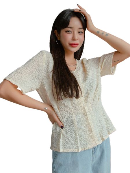 

dazy textured v neck blouse a9rl#, White