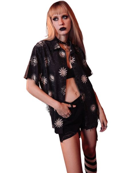 

romwe x amy suther dark academia galaxy print shirt i3z5#, White