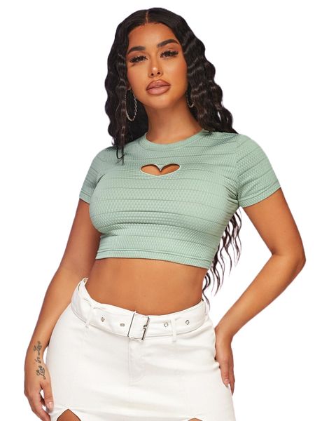 

sxy striped heart cut out crop tee p88b#, White