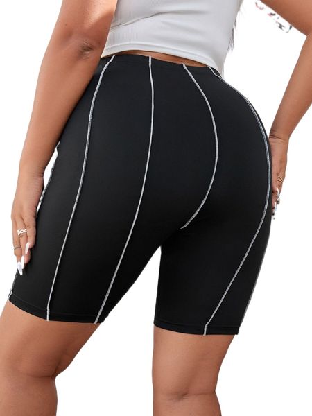 

plus stitching high waist leggings 793j#, Black