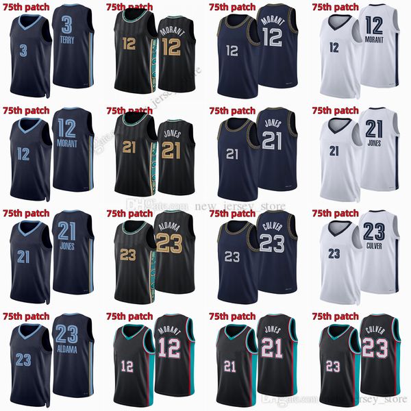

printed diamond 75th anniversary city basketball 12 ja morant jerseys 23 jarrett culver 21 tyus jones 3 tyrell terry jersey white black navy, Black;red