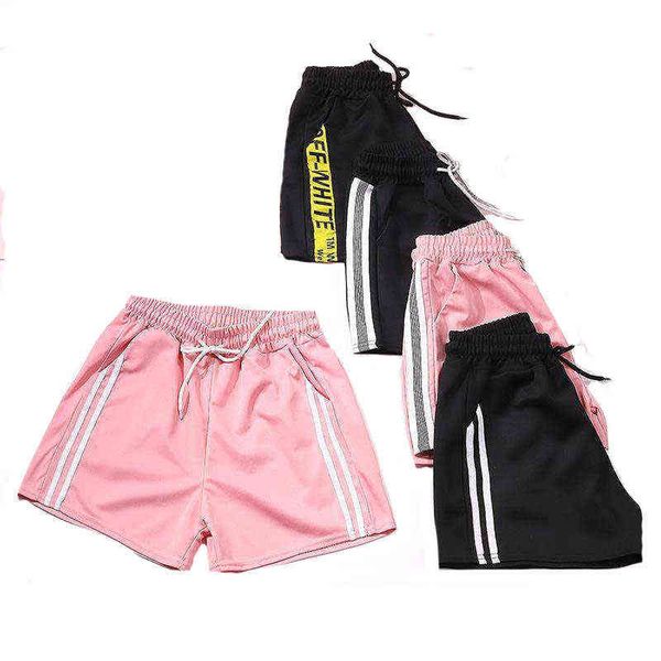 Mulheres Shorts Verão Outer Casual Desgaste Alto Cintura Elástica Streetwear Calças Curtas Yoga Runing Gym Cordão Shorts com Bolsos Y220417