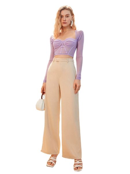 

sweetheart neck sheer bustier crop n41w#, White