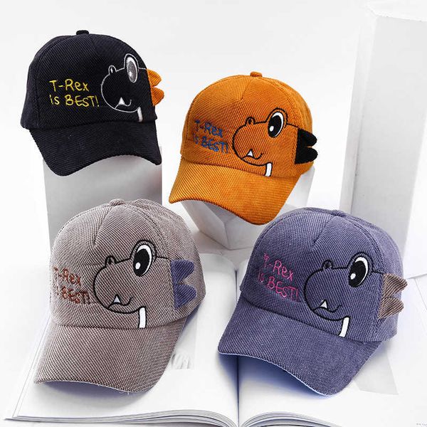 

cute baby caps cartoon dinosaur kids boy baseball cap children corduroy adjustable sun protection hat summer autumn, Blue;gray