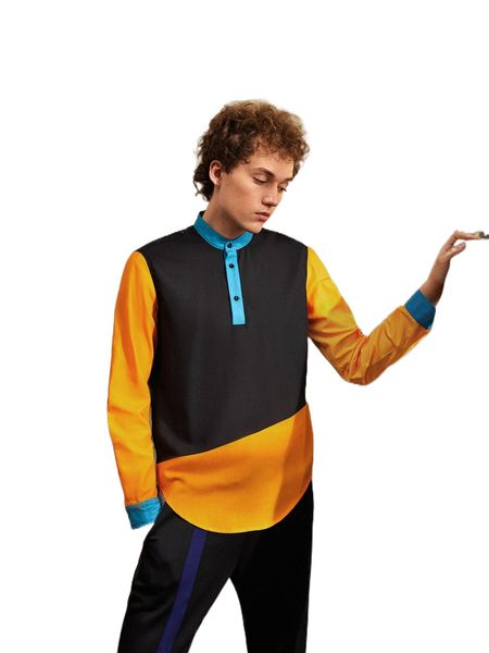 

x giise men half button colorblock shirt i89m#, White;black