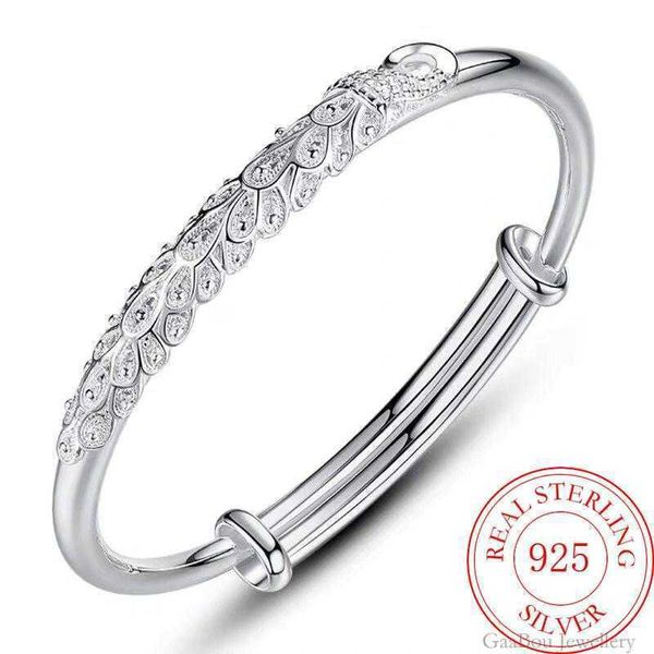 

bracelet en argent sterling 925 pour femme, manchette porte-bonheur, motif animal, paon, bijoux de fte, cadeaux filles, Golden;silver