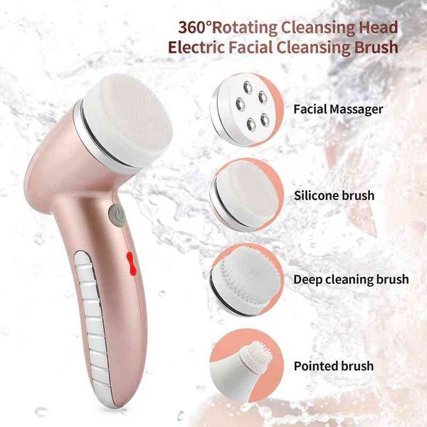 

4-in-1 electric facial massage roller cleaner deep pore cleaning silicone brush blackhead makeup remover rolling massager spa 220514