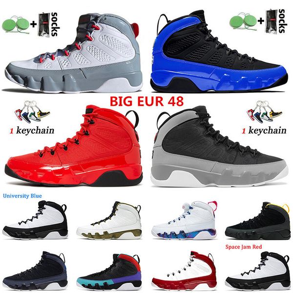 

big eur 48 mens jumpman 9 9s basketball shoes fashion men sneakers particle grey chile fire red white pink multi color university gold