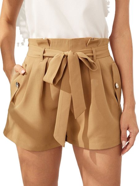 

paperbag waist flap slant pocket belted shorts b9fa#, White;black