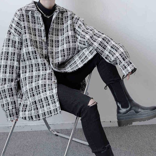 Männer Koreanische Mode Vintage Woolen Lose Beiläufige Plaid Dicke Shirt Jacke Frauen Oversize Trendy Streetwear Shirt Mantel Tops T220728