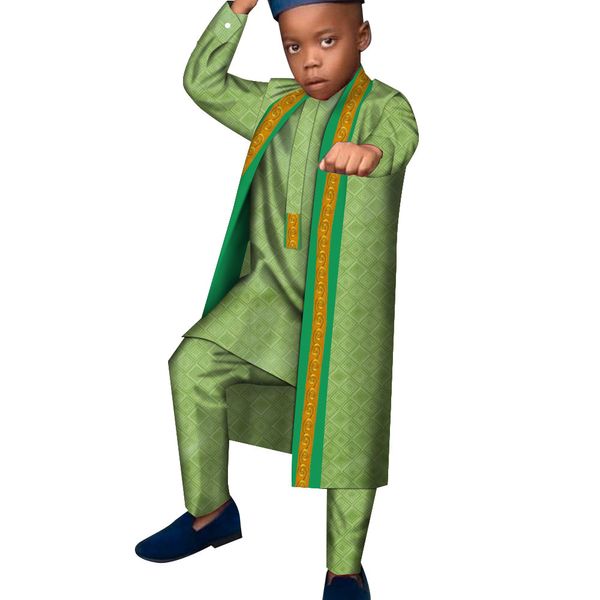 Bintarealwax New African Kids Roupas Conjunto de manga longa Cardigan Robe + Calça BONS Tradição Tradição Casual Casual Conjuntos de roupas personalizados wyt640