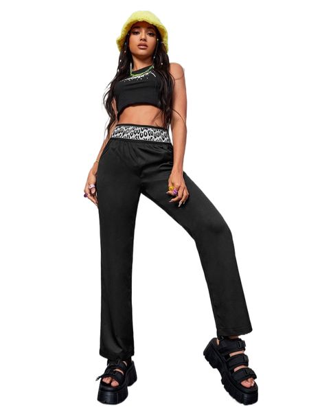 

wide band waist pants l1hk#, Black;white
