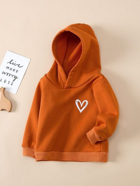 

baby heart print thermal lined hoodie she, Black