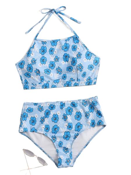 

plus floral halter bikini swimsuit w3y2#, White;black