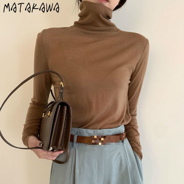 

high neck pullover korean chic autumn and winter woman sweaters slim warm inner base for women fashion 210506, White;black