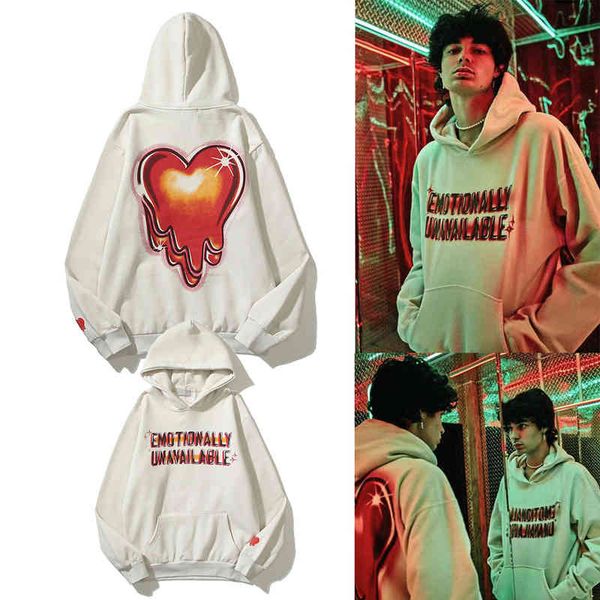 

high street love letter hooded sweater for men casual hoodies sleeve streetwear women clothes loose, White;black