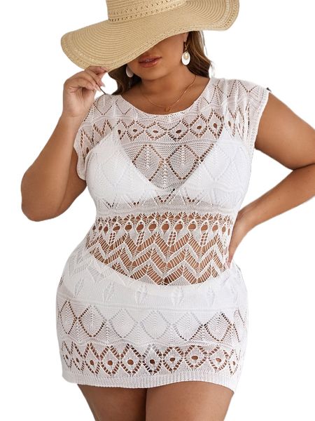 

plus open knit batwing sleeve cover up without bikini p1r1#, Black