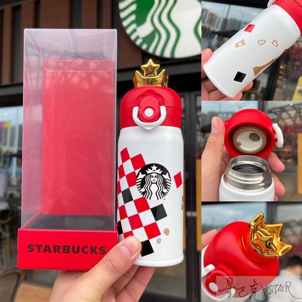 

starbucks cup love to meet the opponent's chessboard 350ml chef crown shape thermos cup accompanying coffee water cup