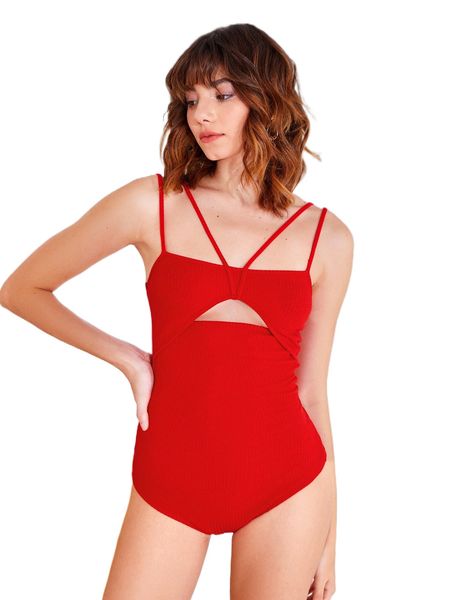 

strappy yoke cut out front cami bodysuit n67d#, White