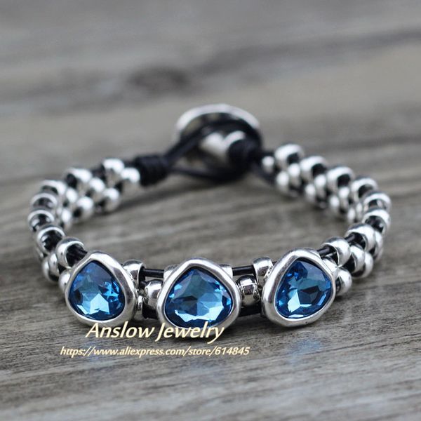 

anslow selling brand vintage retro handmade charm couple diy crystal heart bracelets for women mother day gift low0737lb 220809, Golden;silver