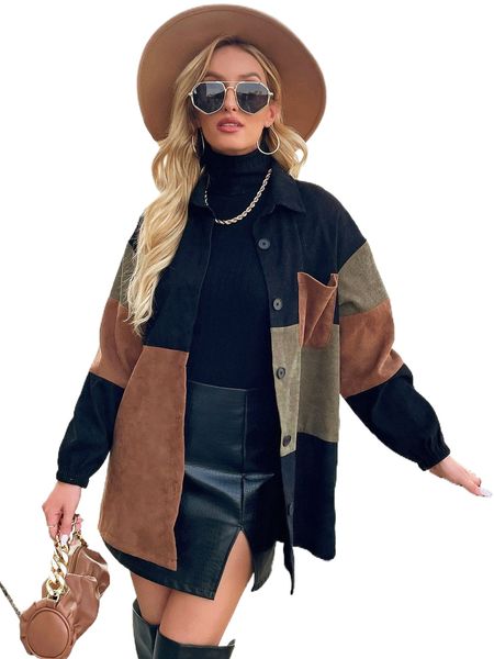 

cut and sew drop shoulder corduroy coat c3ps#, Black