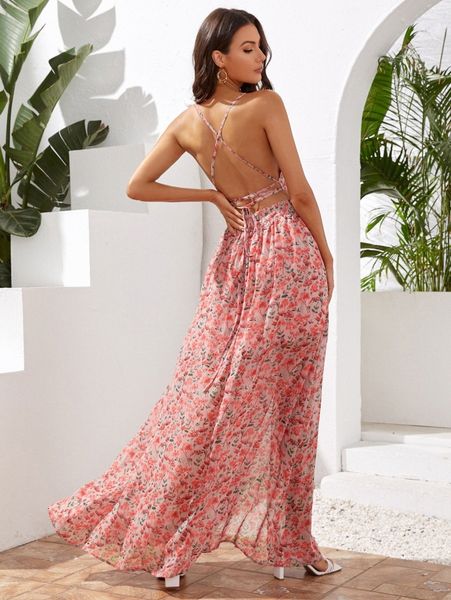 

lace up open back floral cami dress f0ox#, Black;gray
