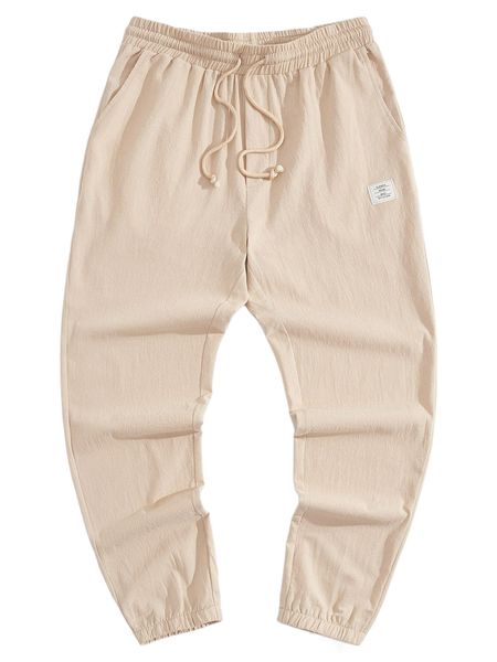 

men patched detail drawstring waist pants j6xp#, Black