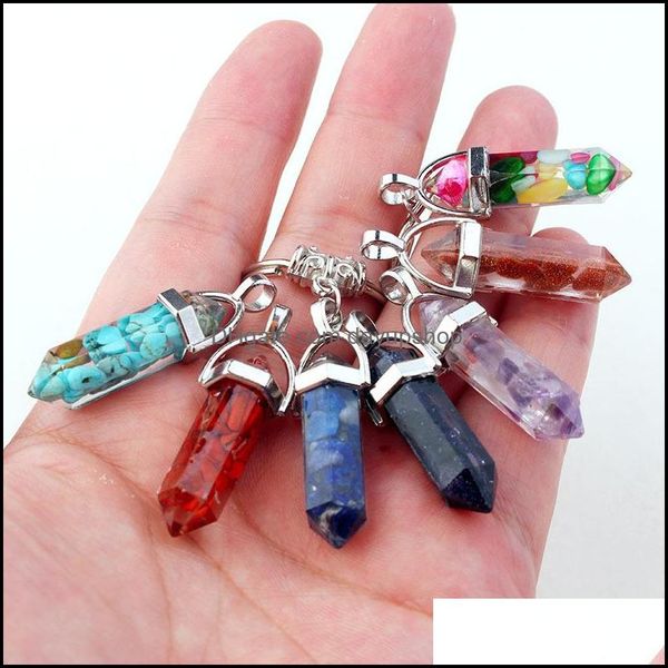 

key rings fashion resin chakras hexagonal prism holder chain keychain accessories for women men drop delivery 2021 jewelry dayupshop dhemw, Slivery;golden
