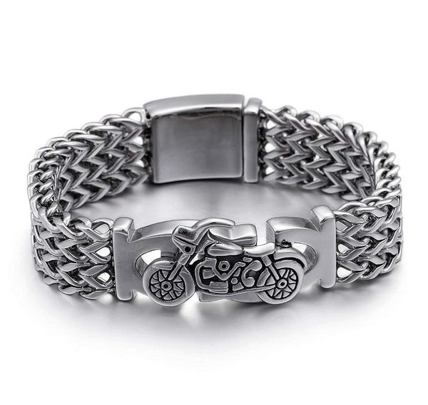 

mens link chain titanium steel biker silver punk motorcycle link bracelet for men, Black
