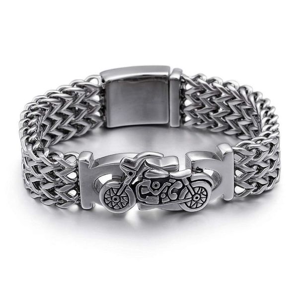 Mens link Chain Titanium Steel Biker Silver Punk Motorcycle Link Bracelet para homens