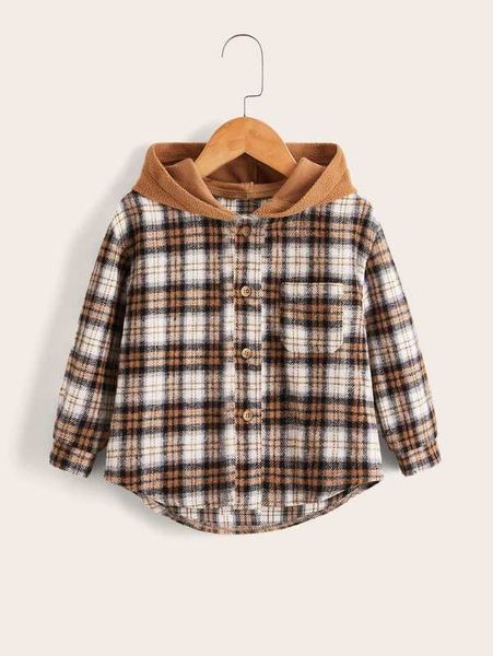 

toddler boys plaid drop shoulder hooded coat she, Blue;gray