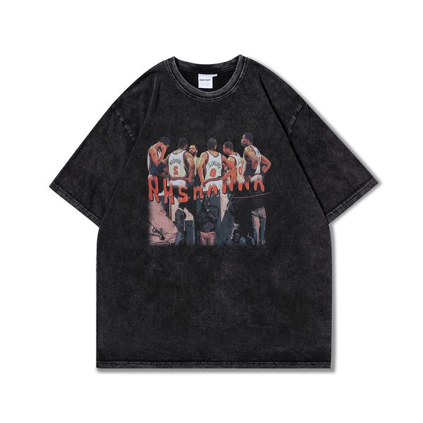 

sleeve t shirt printed black tees for men round neck casual oversize loose tee 22fw, White;black