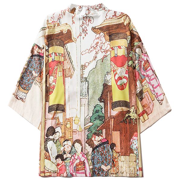 

men women fashion loose japanese traditional cardigan jacket vintage summer beach shirt yukata blouse haori obi asian clothes, Red