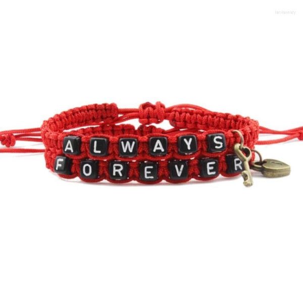 Fili di perline Sempre per sempre Bracciale in tessuto con cinturino a lettera con chiusura a chiave Bracciali per amanti Coppie Fidanzato Fidanzato Regalo Perline La