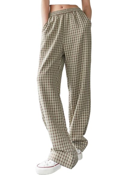 

dazy plaid wide leg pants c6kp#, Black;white